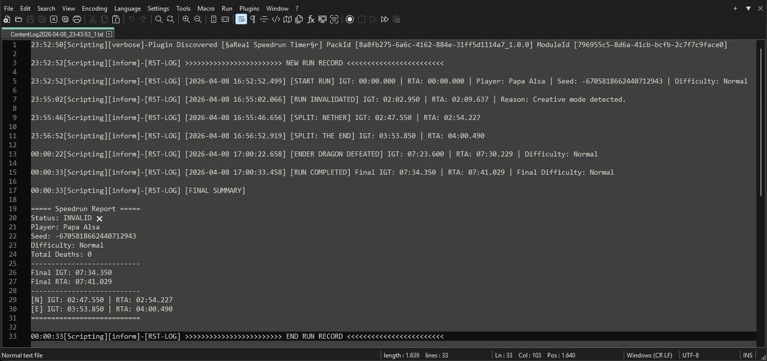 real-speedrun-timer-log-report