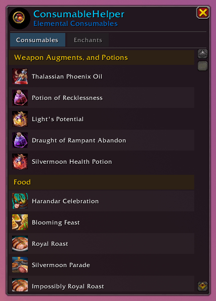 Thumbnail Consumables for the persective of an elemental shaman.