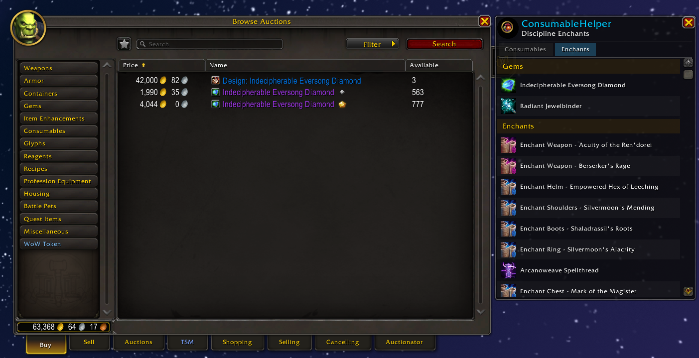 Thumbnail Screenshot showcasing the default window location for the consumable helper.