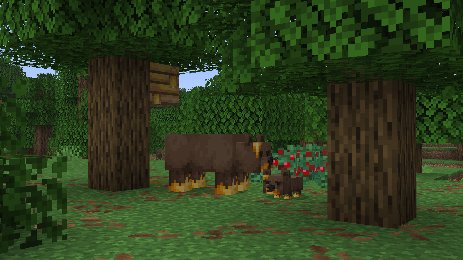 Honey covered brown bear with cub