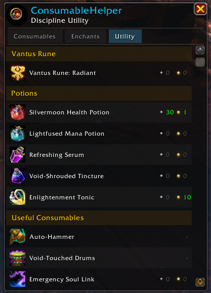 Thumbnail Now shows quantity of items in different qualities already in your bags. As well as a curated utility tab.
