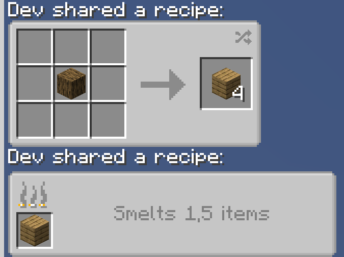 Shared recipes in chat