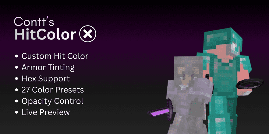 Custom Hit Color × Armor Tint × Hex Support × 27 Presets × Opacity Control × Live Preview