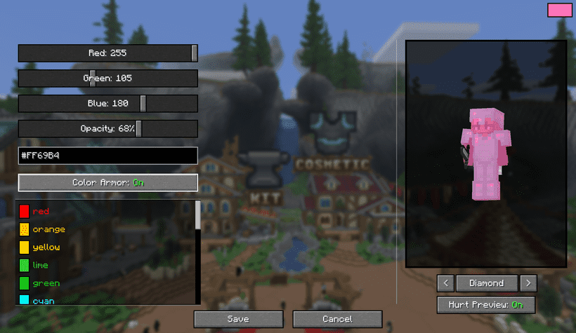 You need Mod Menu to be able to access the mod settings, however you can also use the /hitcolorx commands
