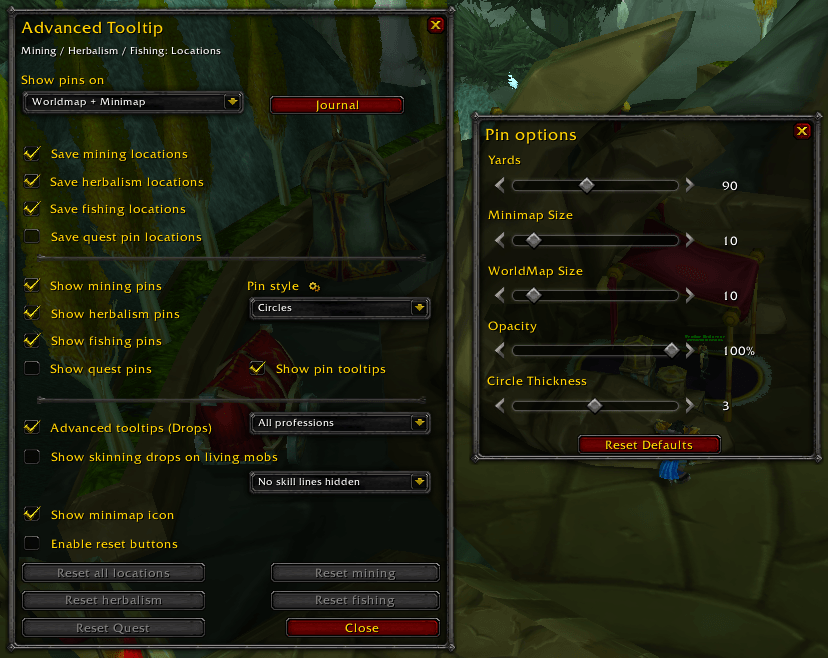 Options with Pin Settings