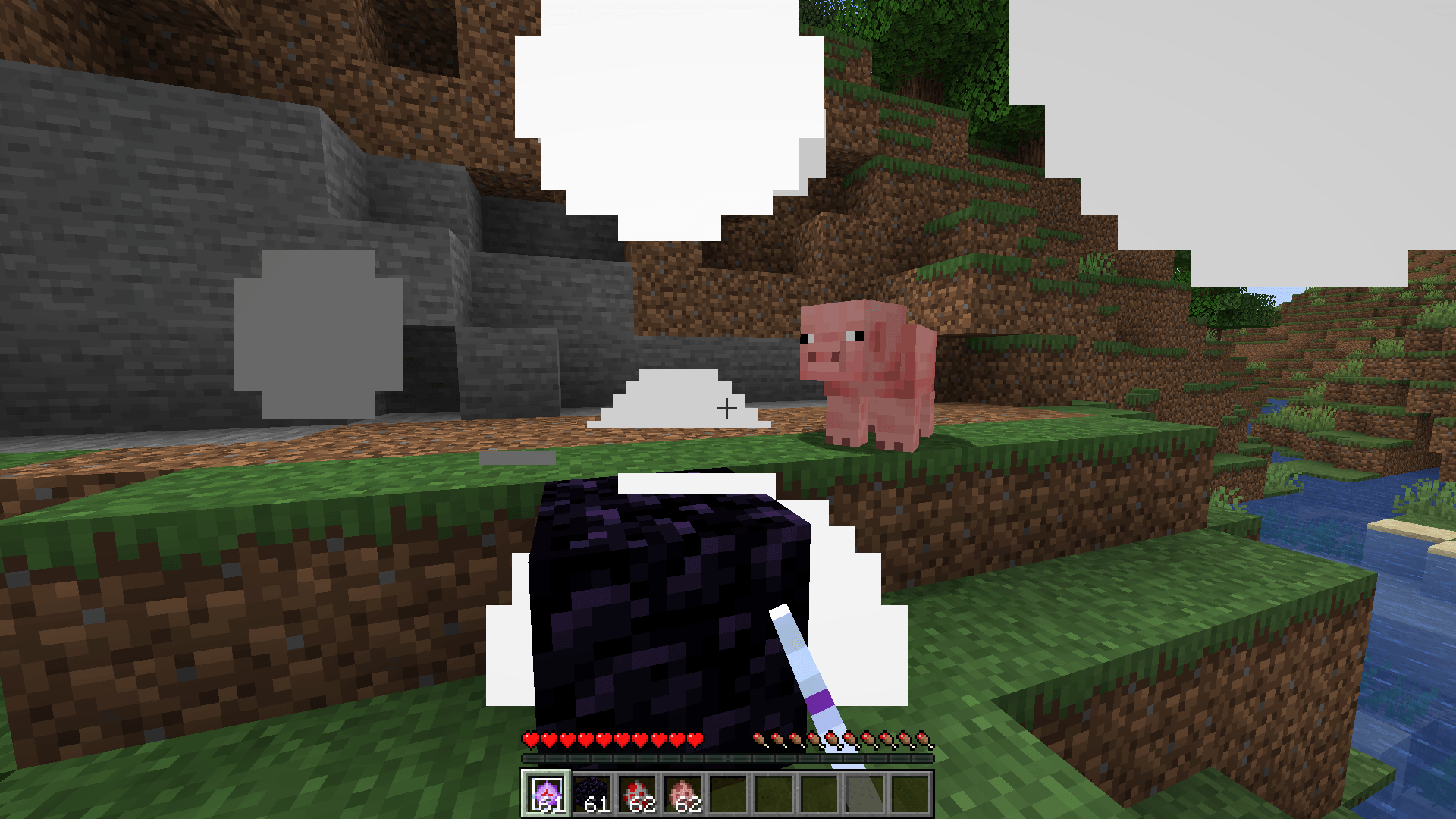 Testing no end crystal damage in Survival gamemode and a pig in direct sight with the explosion