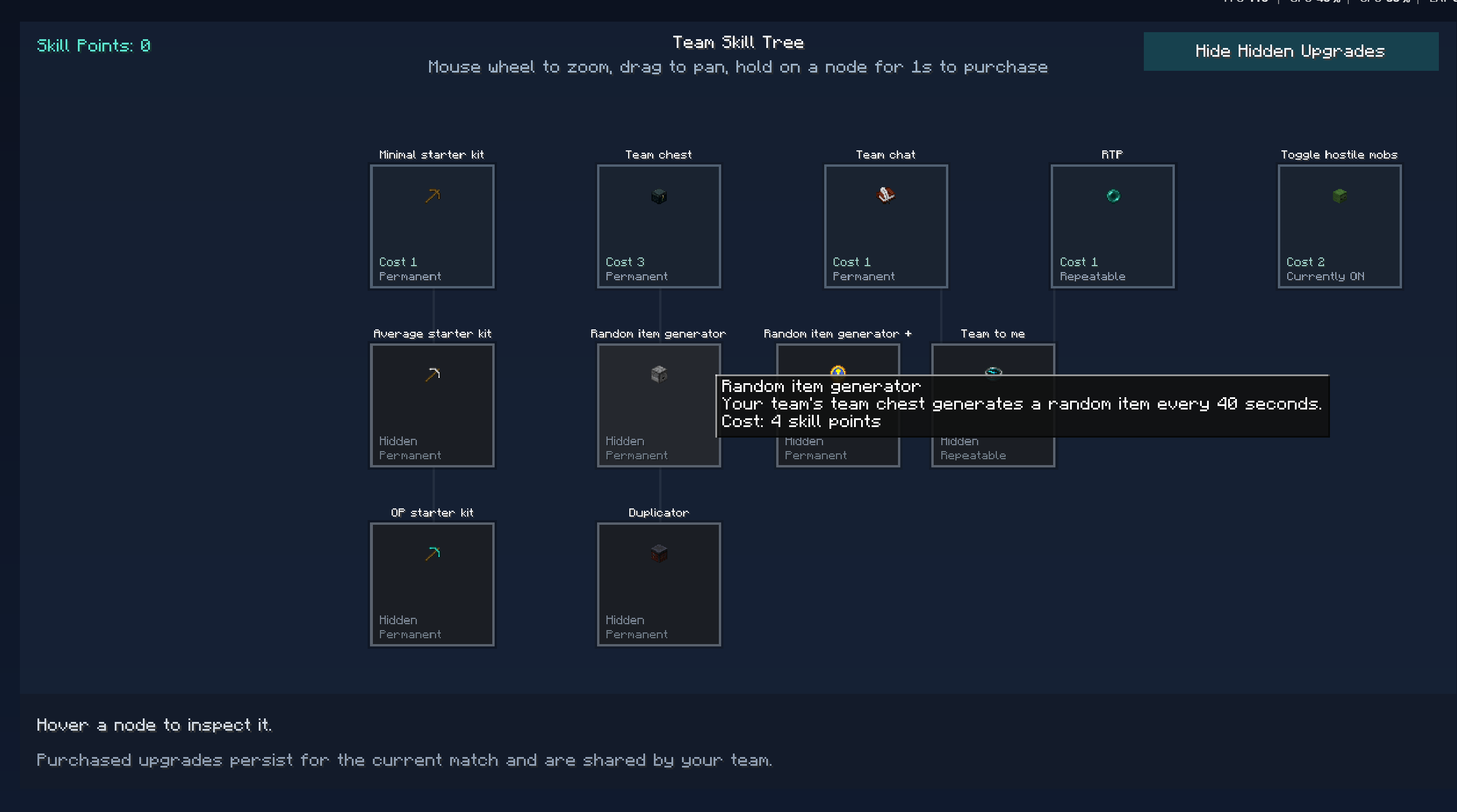 Thumbnail A screenshot of the unique mode, skill tree! Combining all of jamiebingo's modes into one via a skill tree of 50 upgrades on release.