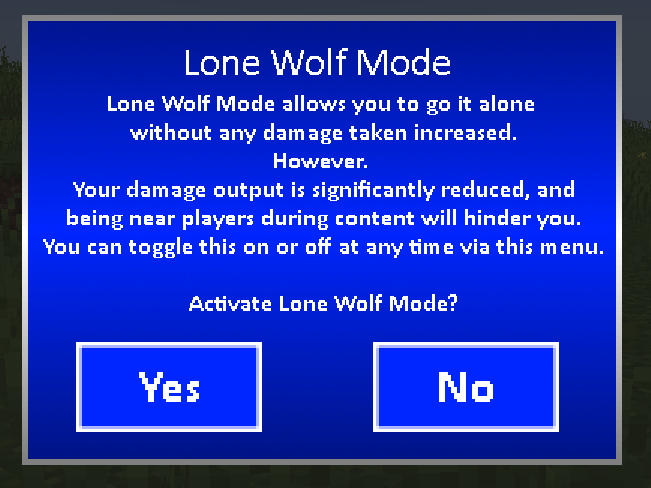 Thumbnail Activating Lone Wolf mode. Recommended for people who prefer playing alone despite this being a Co-Op based mod.