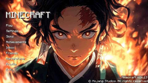 Animated Menu: Tanjiro Kamado With Flames - Gallery - Minecraft Bedrock ...