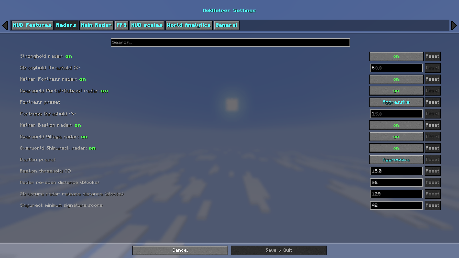 Radars Settings