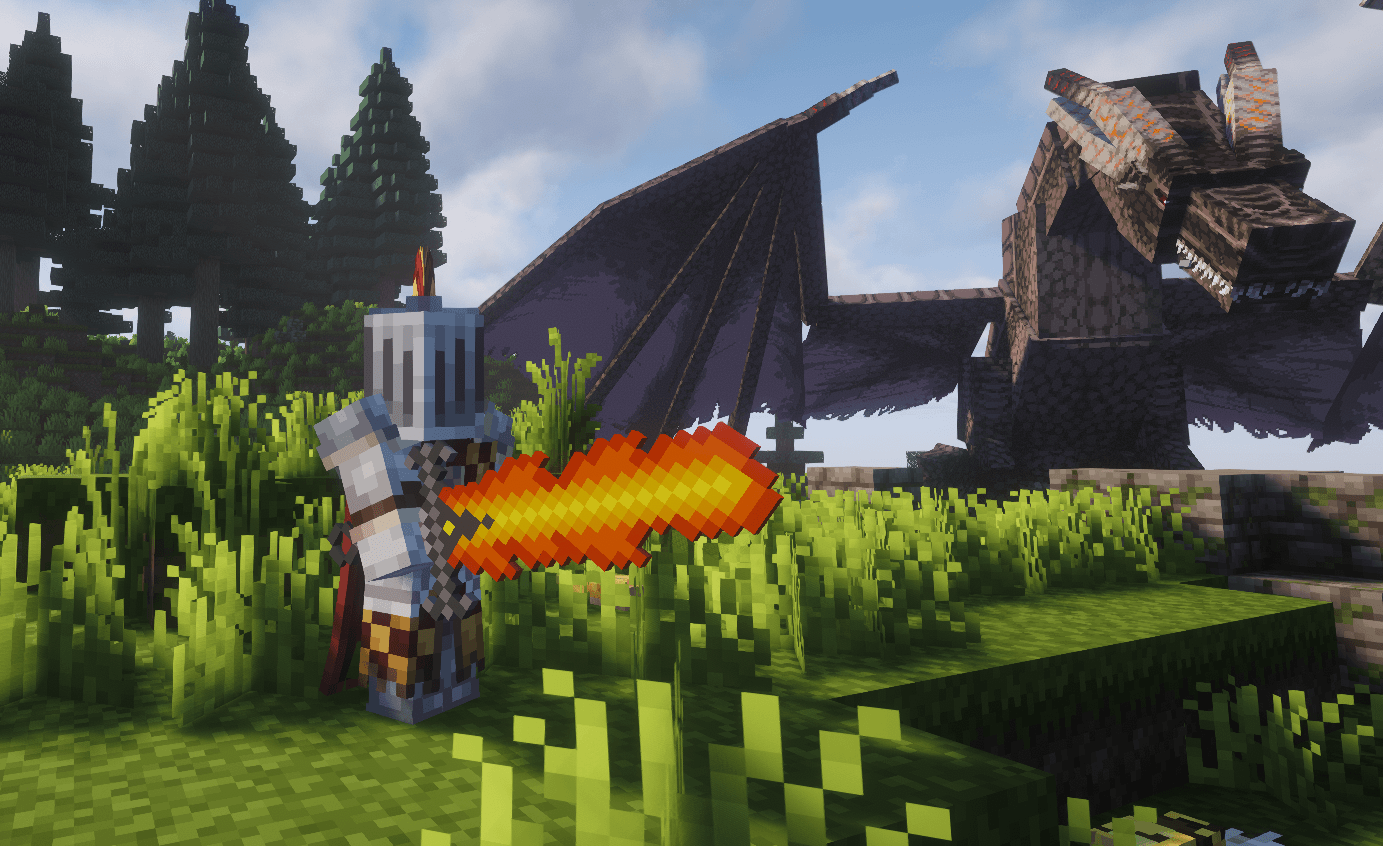 Chessboard Knight armor from Fantasy Armors, holding a Flame sword from Ice and Fire spartan weapons
