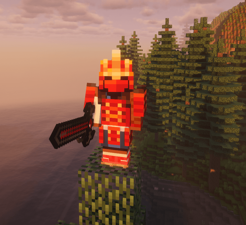 Thumbnail Bamboo armor from Knight's Quest, holding a Nightfall weapon from Cisco's content