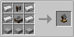 Thumbnail 1 Grindstone
1 Stonecutter
4 Iron Ingot
3 Smooth stone slab