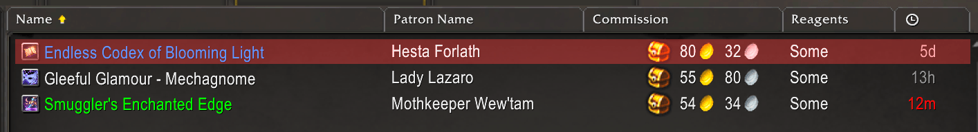 If you don't have the recipe for an order, the red highlight will tell you not to click it.