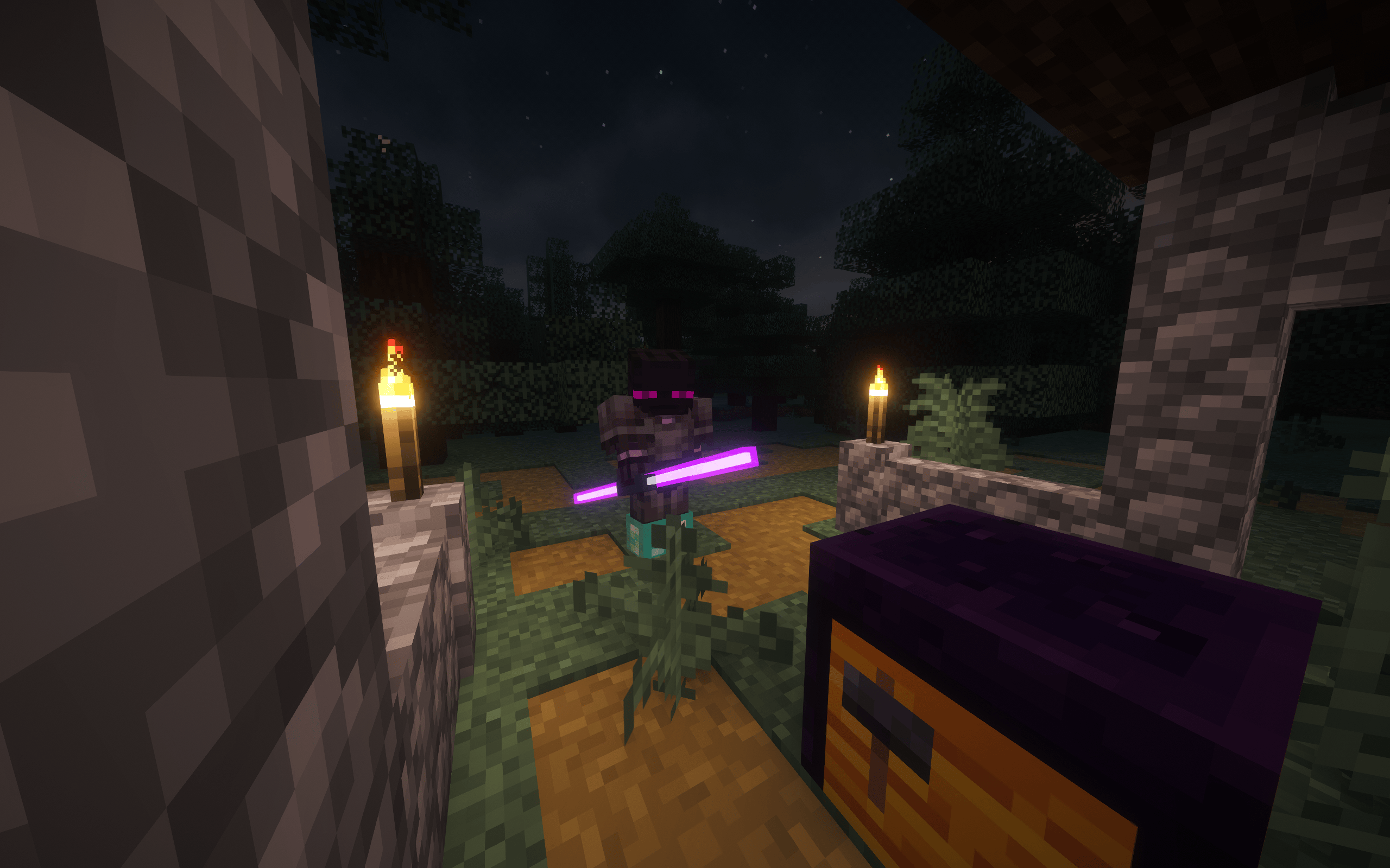 Thumbnail nebby, purple dual bladed saber, in the kyber station menu