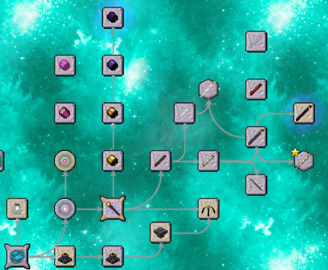 Thumbnail This research branch expands wandcraft far beyond basic rods: it adds many rod and cap materials (including modded ones), plus supporting blocks, crafting infrastructure, and progression recipes for advanced wand, staff, and scepter building.