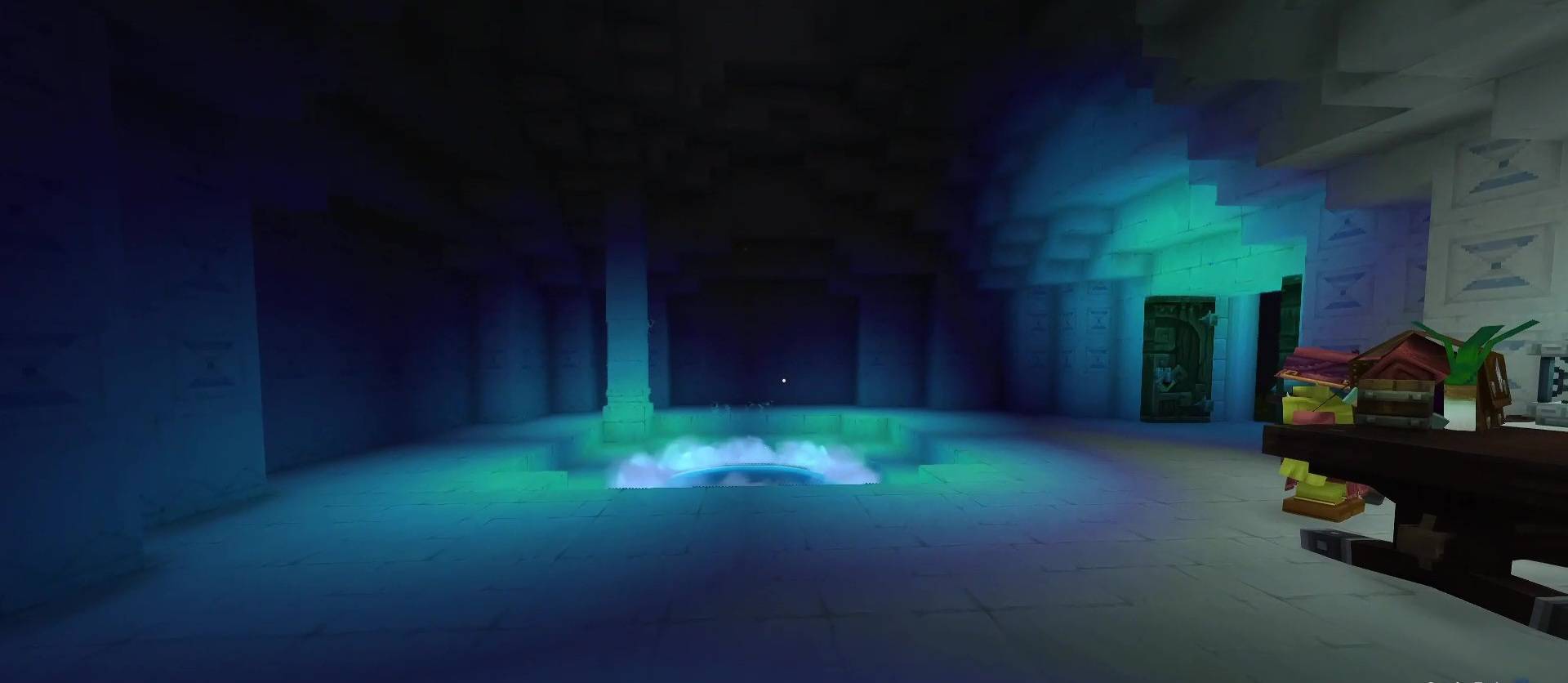 A view at the puddle that acts as a portal to the boss arena