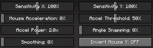 Sensivity X/Y, mouse acceleration, smoothing, angle snapping, accel power, accel threshold