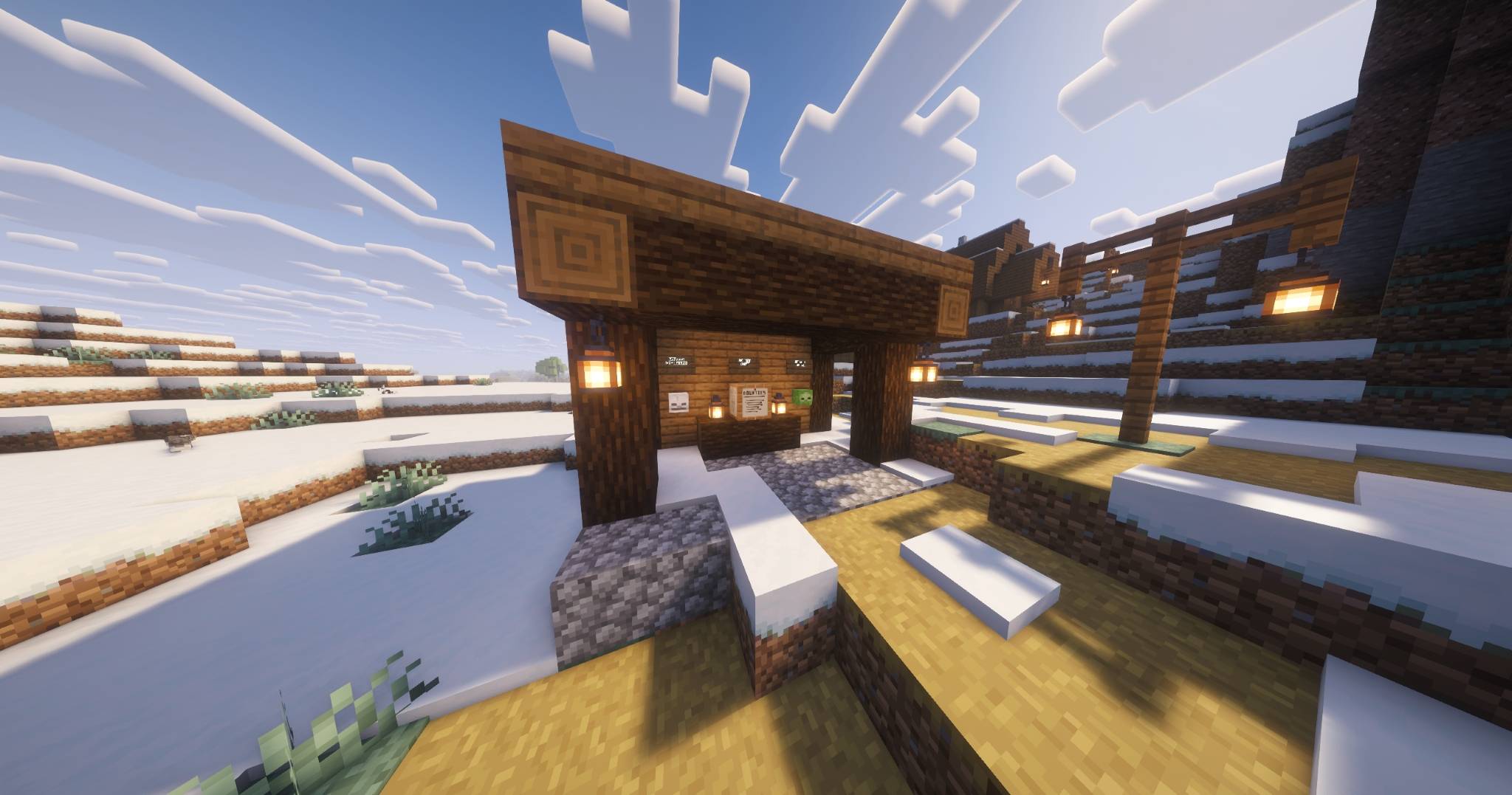 Thumbnail A bounty board structure in a beautiful snowy village.