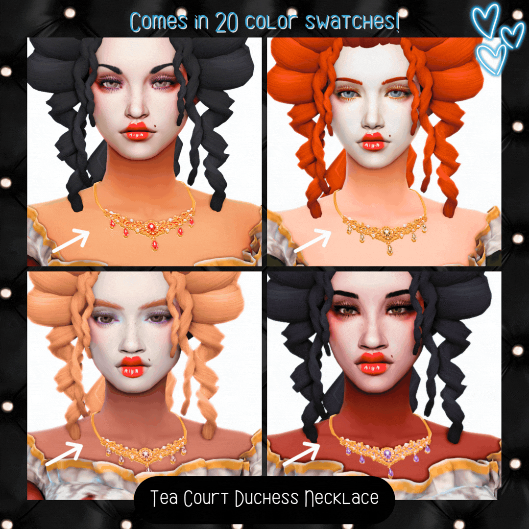 An elegant duchess necklace for your refined sims that comes in 20 color swatches!