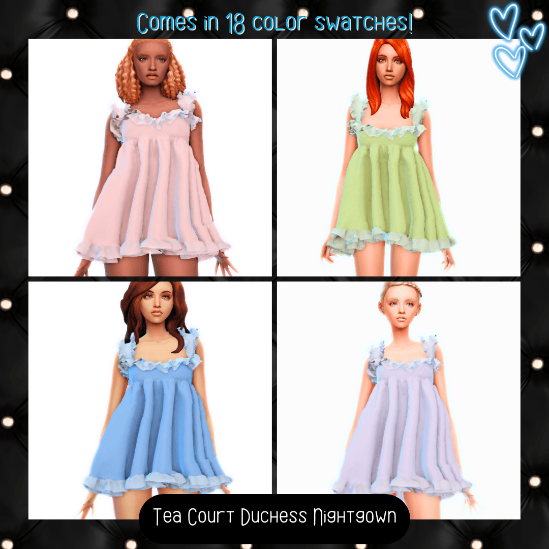 A delicate nightgown for your refined sims that comes in 18 color swatches!