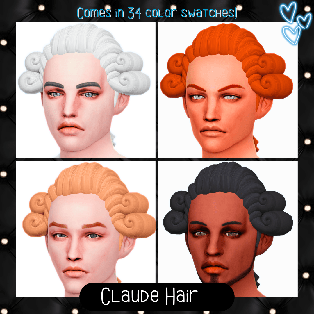 An aristocratic hairstyle for your refined sims that comes in 34 color swatches!