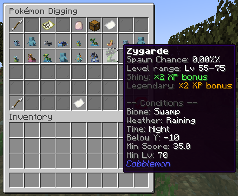 Thumbnail The image presents a description on how to find a legendary from the default spawn tables, shown by the GUI using /pokeskill inside the game which will help the player to focus on what it's looking for