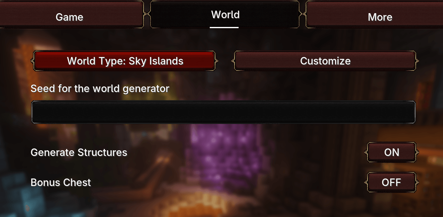 World type MUST be set to "Sky islands"