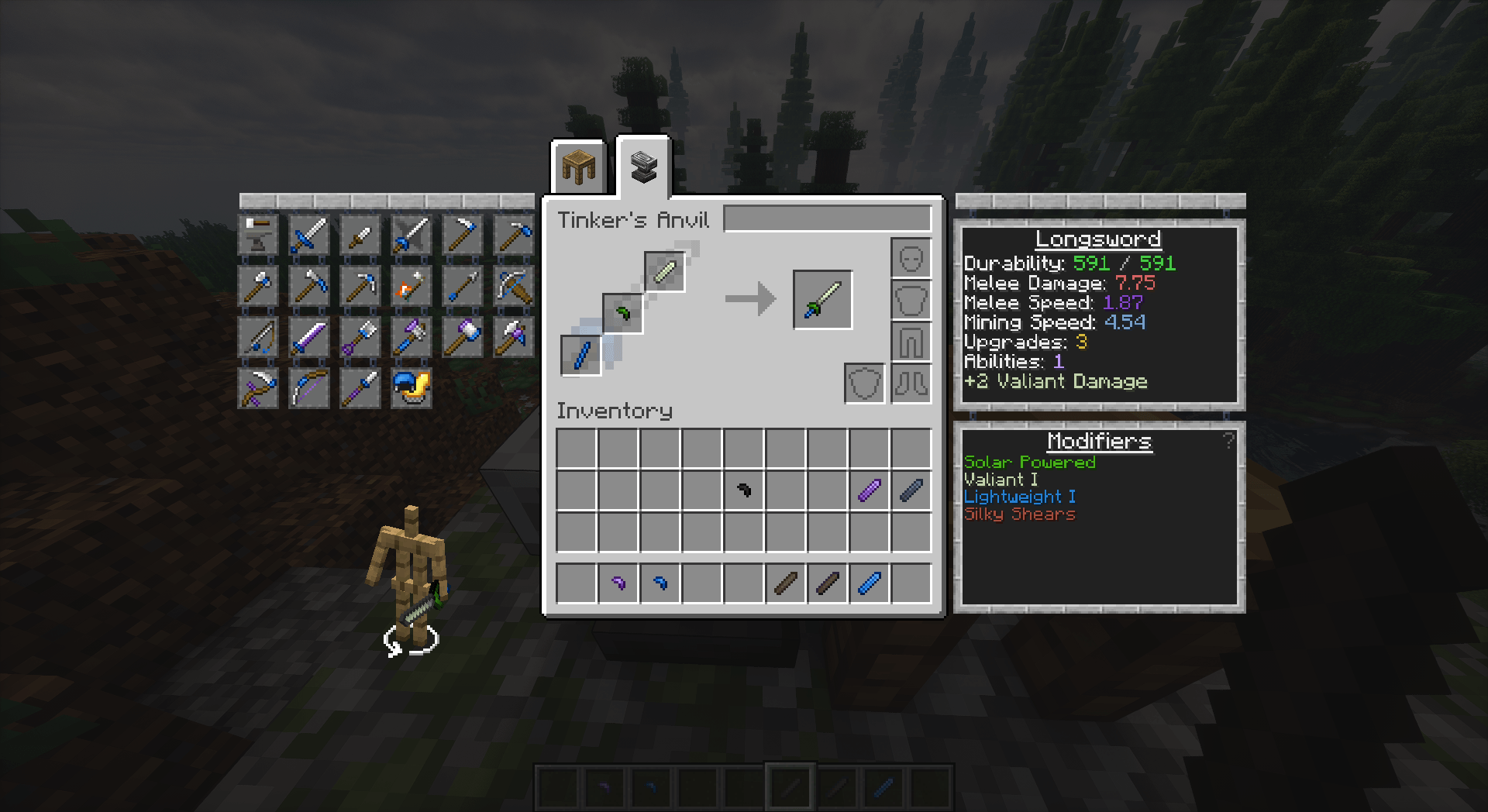 Constructing a longsword in the Tinker's Anvil