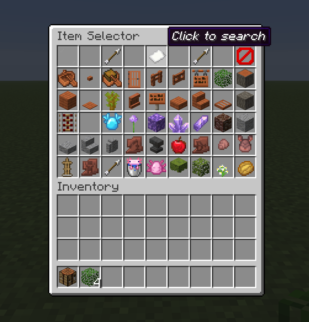 Menu while searching for items (in the crafting grid).