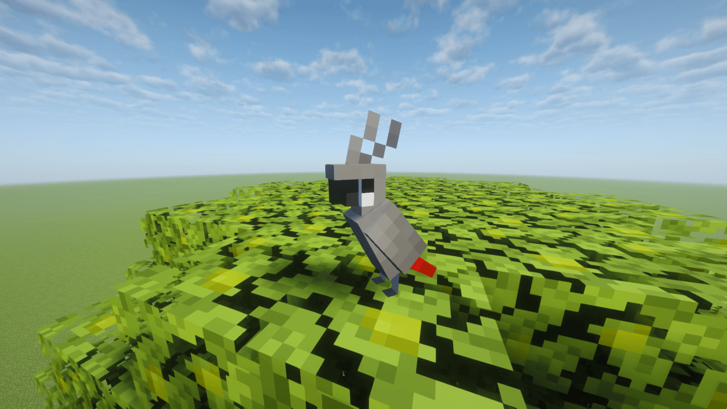 An in-game picture of the back side of an African Grey Parrot.