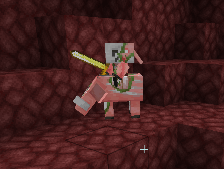 Thumbnail Zombified Piglin on a Zoglin. Crimson Forest, Nether Wastes, and Bastion Remnants.