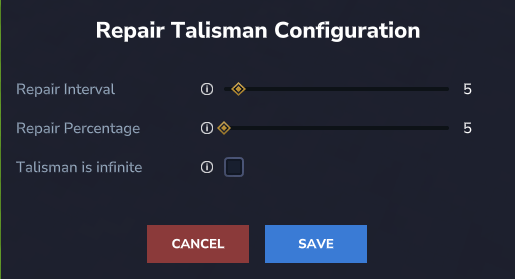 Repair Talisman Configuration Screen