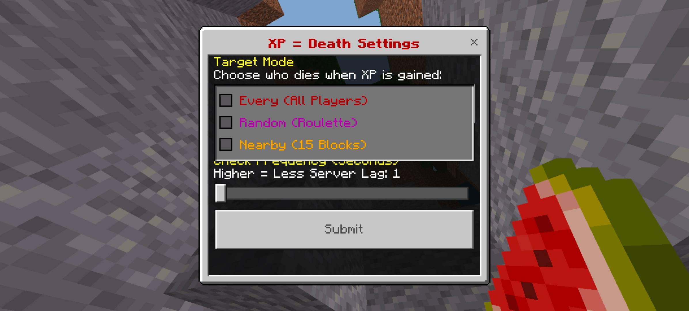 Selecting option in target mode in setting ui