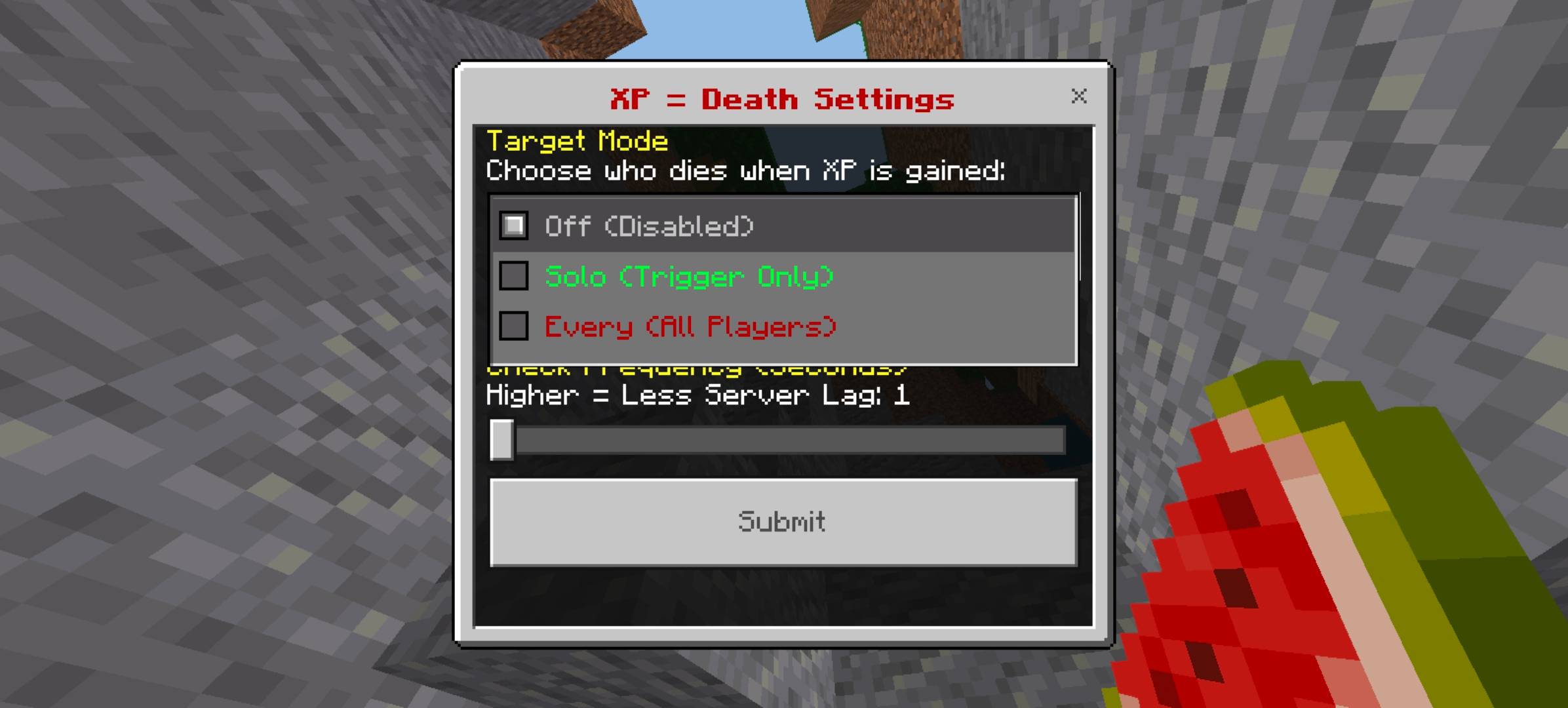 Selecting target in setting ui
