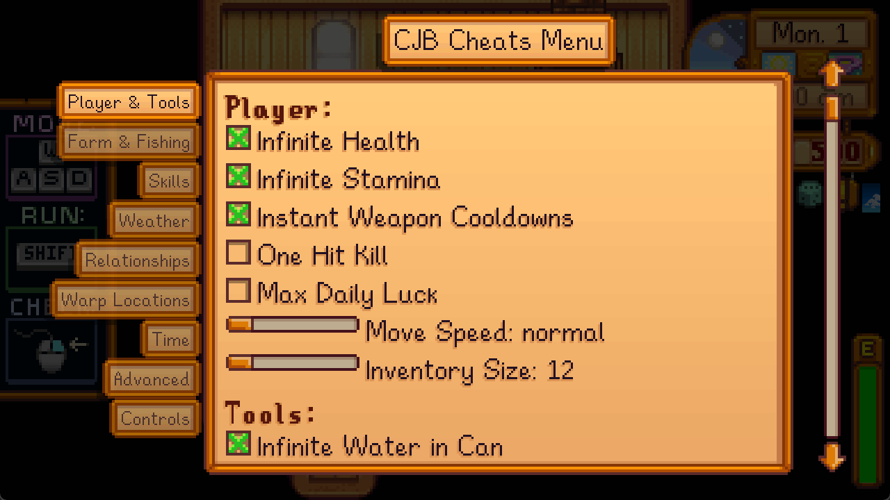 Press P to enter Cheats Menu