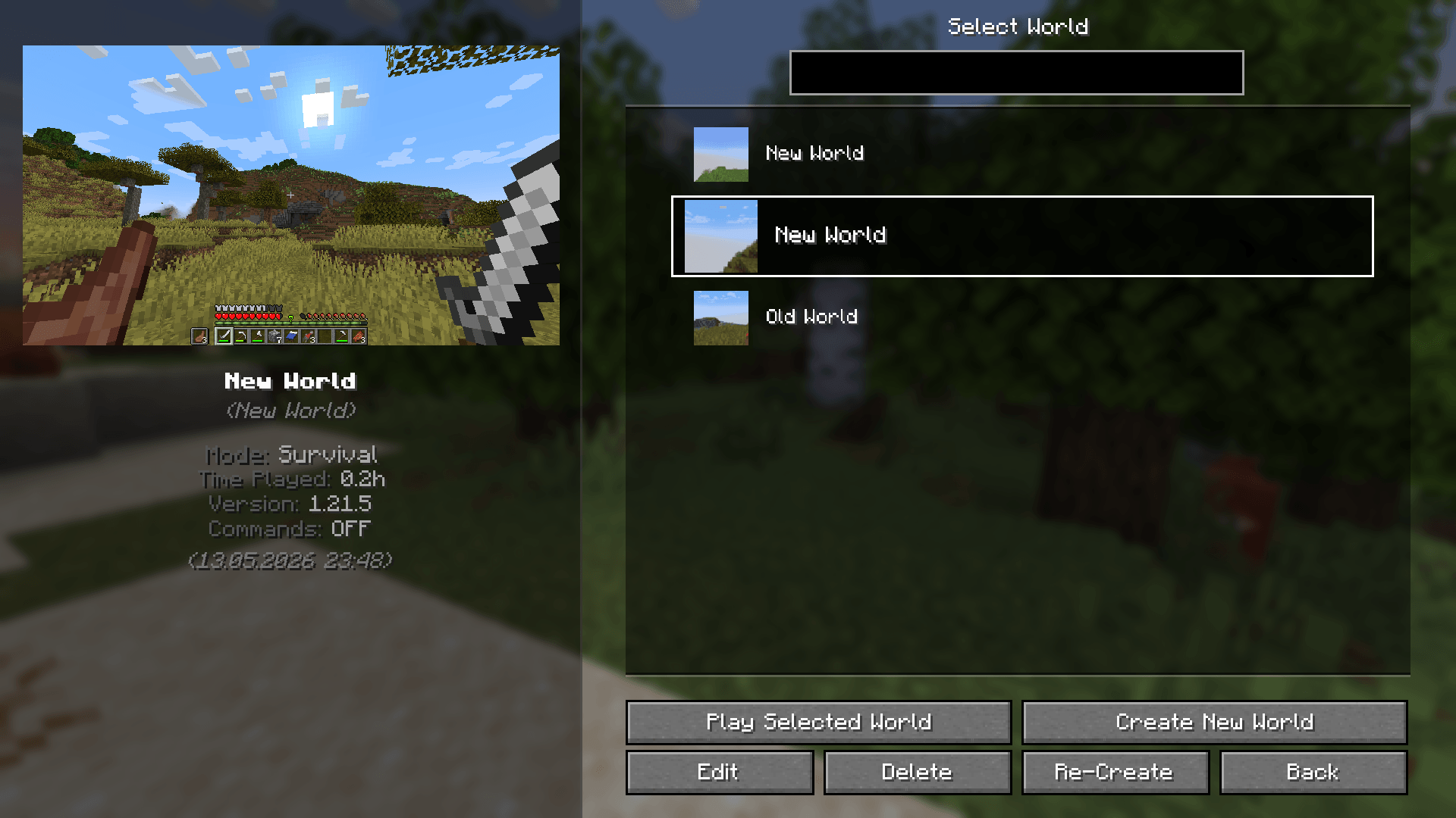 This how this screen look by default when a world selected