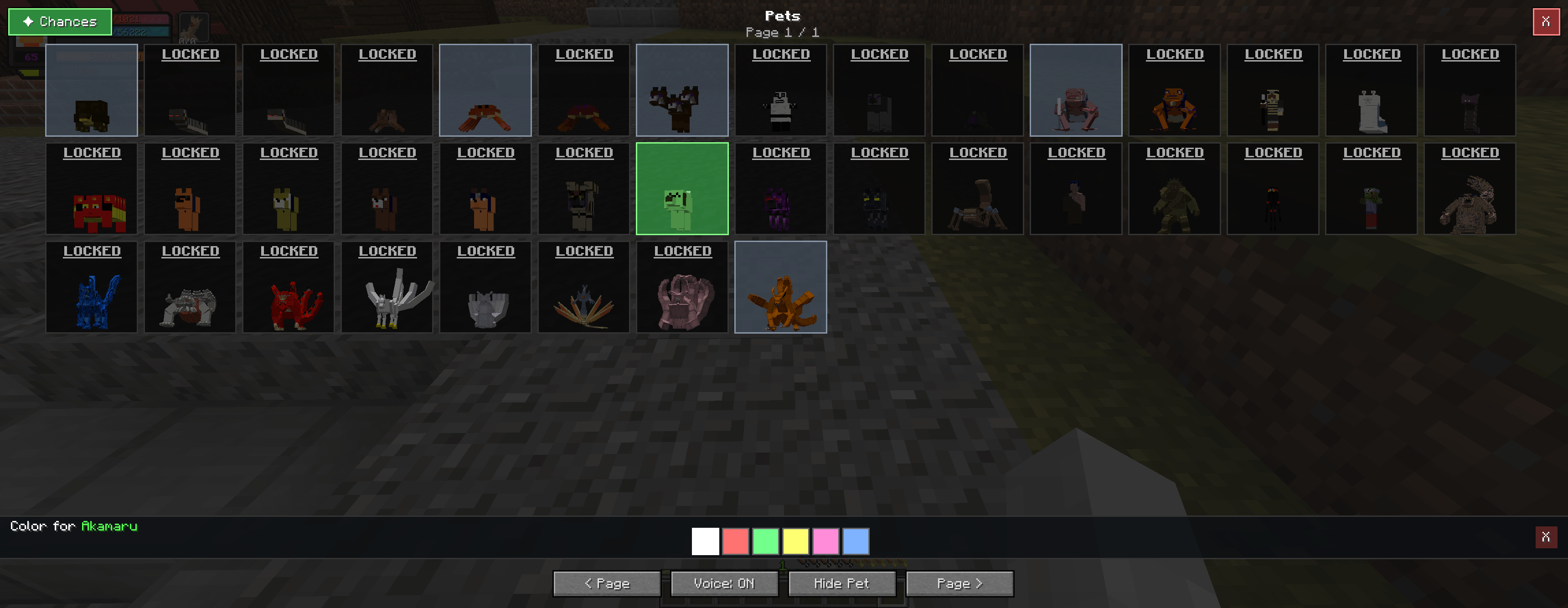 /pet brings you to your pet overview, letting you pick your companion and their unlocked shiny variants.