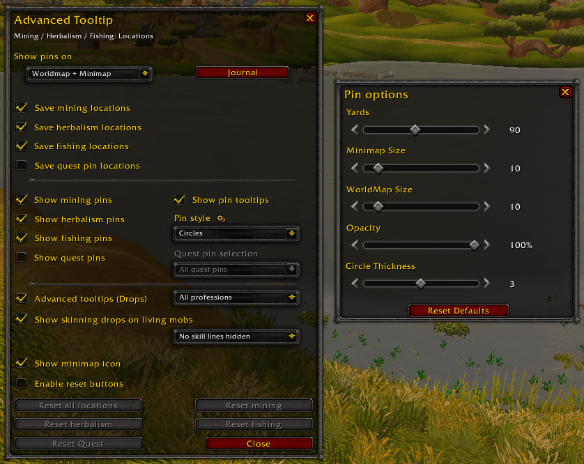 Options with Pin Settings