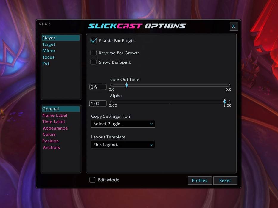 An example of the Player / General options menu.
