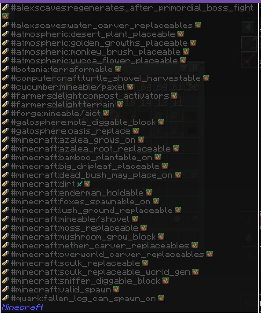 block/item tags on shift
