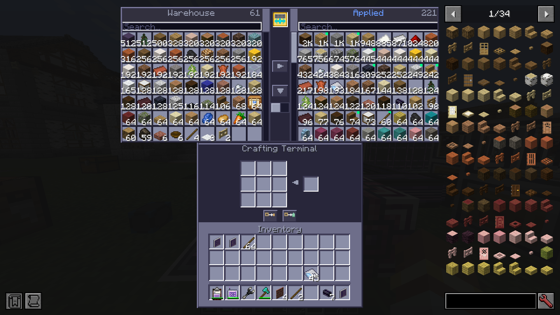 Thumbnail A new AE2 cable part bridging your MineColonies Warehouse and ME network — browse, transfer, and craft from a single interface.