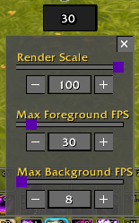 Thumbnail Left-clicking the FPS frame opens a menu to optimize performance. Lower Render Scale to boost framerates in combat. Cap Max Foreground FPS to maintain stability and prevent overheating, and limit Max Background FPS to save resources when tabbed out.