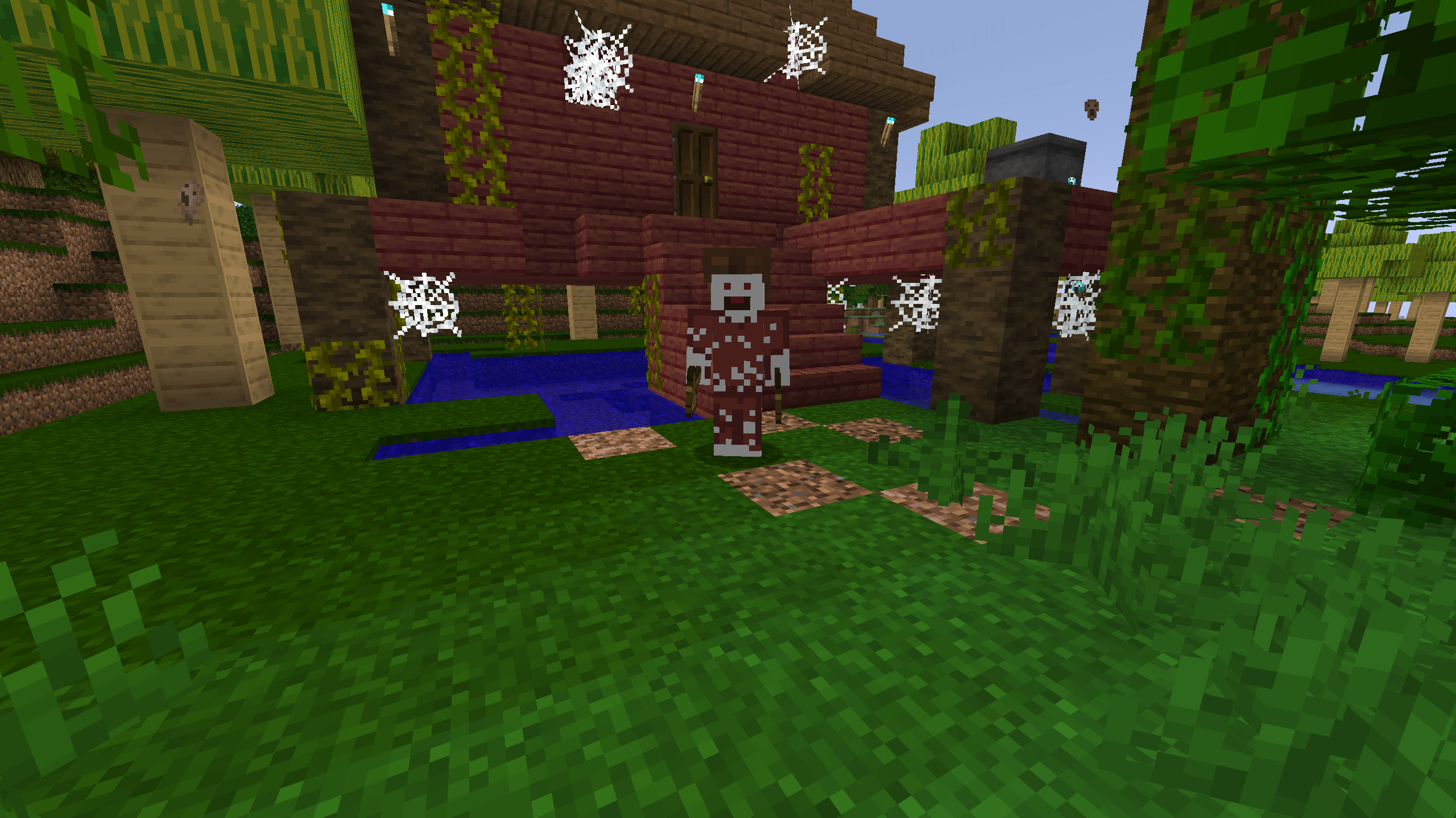 Ghost in front of a spooky shack