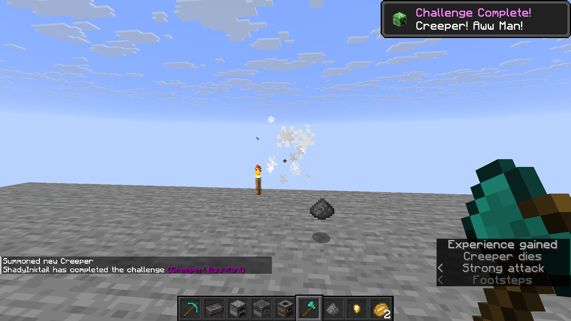 The advancement triggering upon the death of a Creeper.