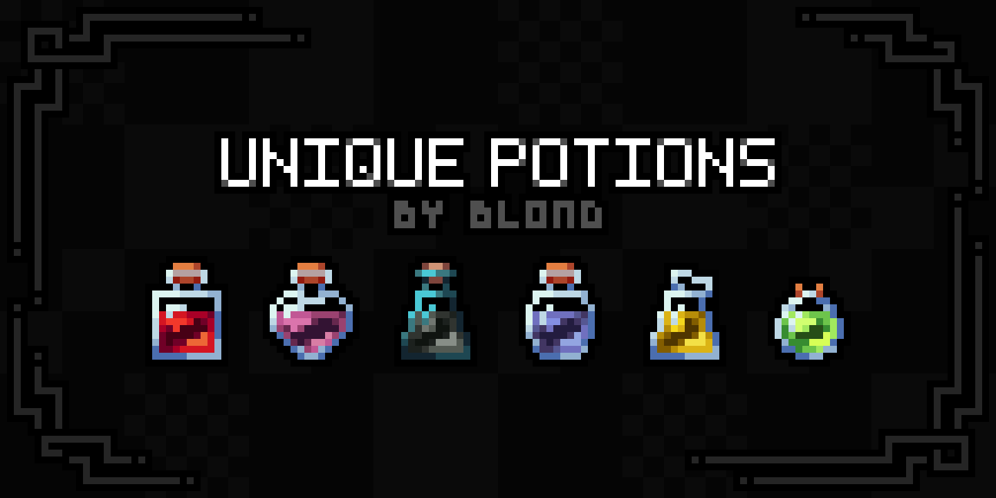 The cover image for the resource pack, featuring a bunch of unique potions.