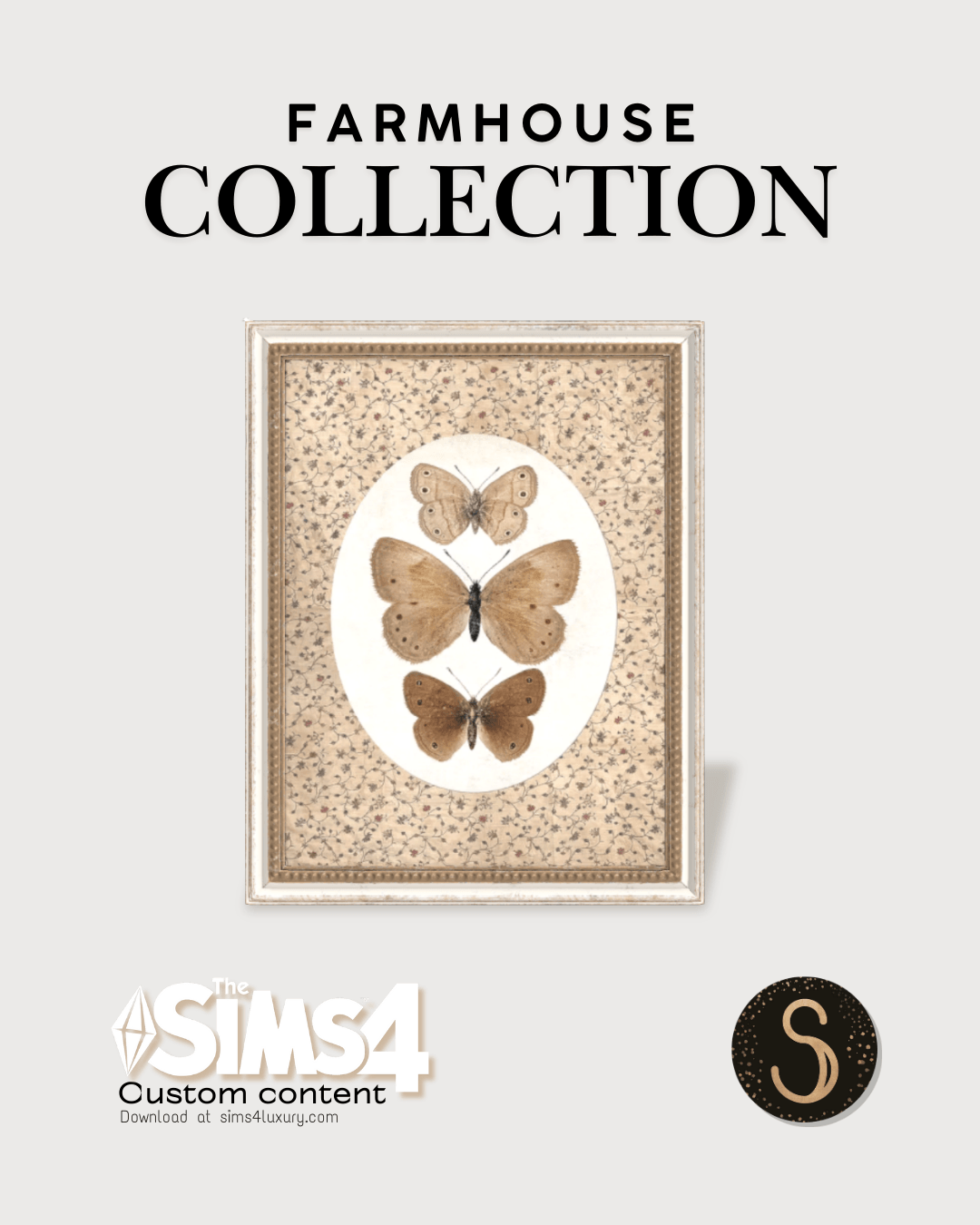 Sims4Luxury - Farmhouse - Vintage Butterfly - Wall + Standing Arts