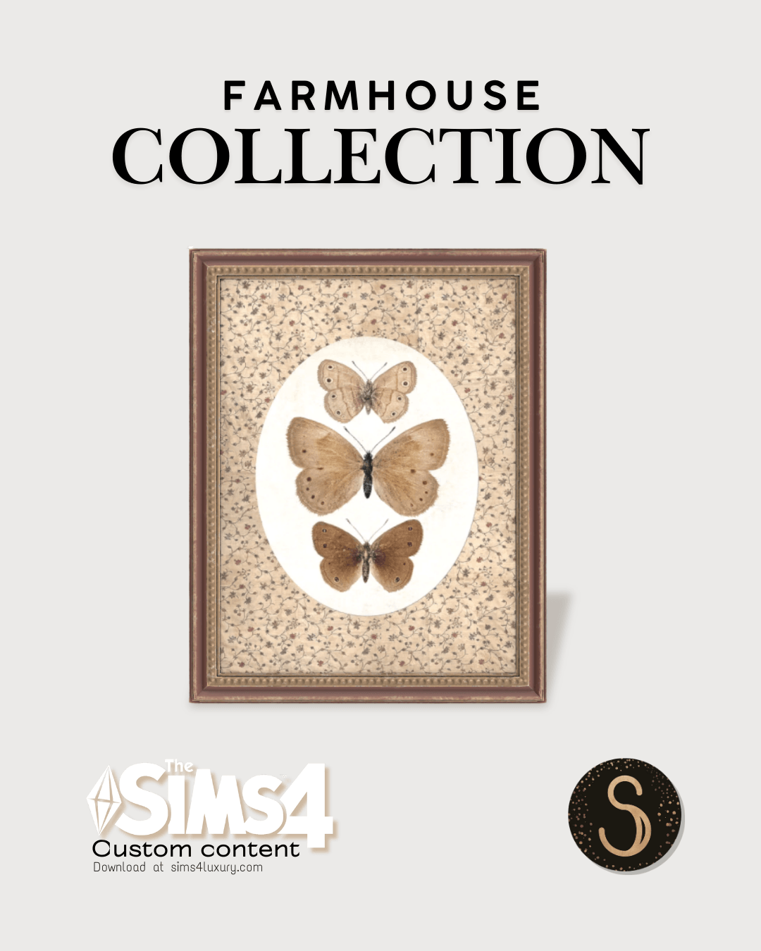 Sims4Luxury - Farmhouse - Vintage Butterfly - Wall + Standing Arts