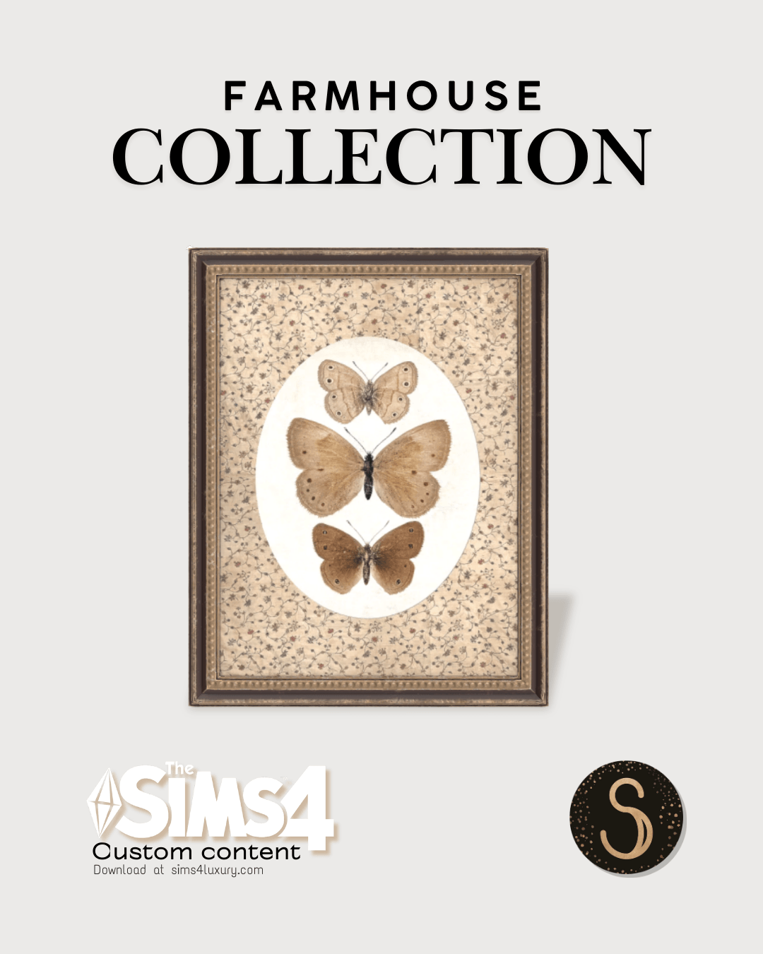 Sims4Luxury - Farmhouse - Vintage Butterfly - Wall + Standing Arts