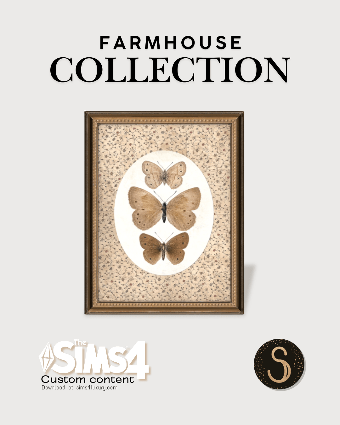 Sims4Luxury - Farmhouse - Vintage Butterfly - Wall + Standing Arts